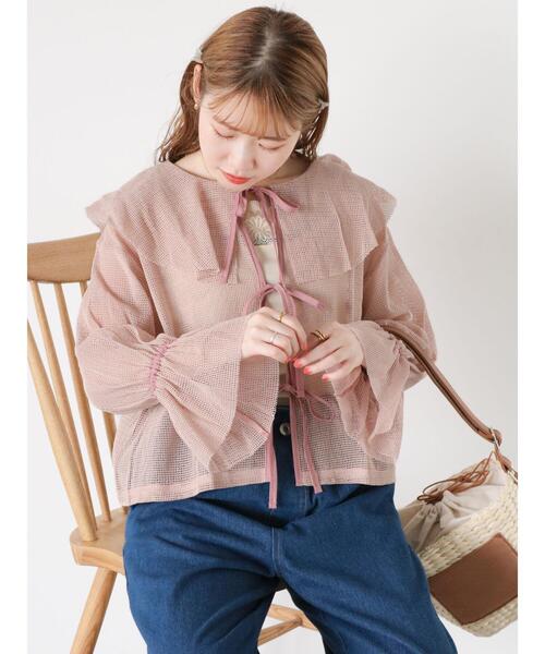 ehka sopo（エヘカソポ）の「メッシュラッフルブラウス（シャツ/ブラウス・レディース・キナリ/ピンク/グレー・F）」の12枚目の写真