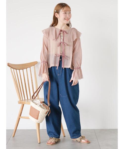 ehka sopo（エヘカソポ）の「メッシュラッフルブラウス（シャツ/ブラウス・レディース・キナリ/ピンク/グレー・F）」の9枚目の写真
