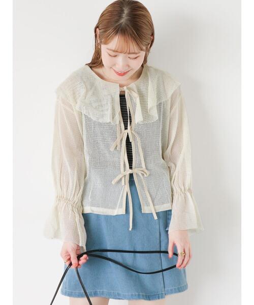 ehka sopo（エヘカソポ）の「メッシュラッフルブラウス（シャツ/ブラウス・レディース・キナリ/ピンク/グレー・F）」の5枚目の写真