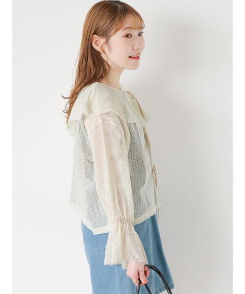 ehka sopo（エヘカソポ）の「メッシュラッフルブラウス（シャツ/ブラウス・レディース・キナリ/ピンク/グレー・F）」の4枚目の写真