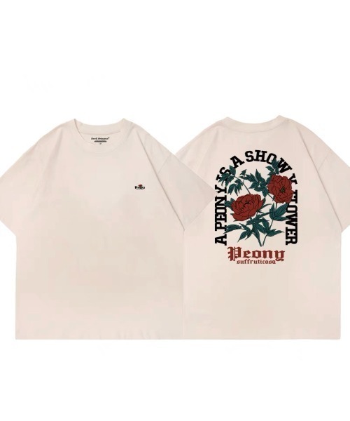 ボタンとバラのある器のレースTシャツ