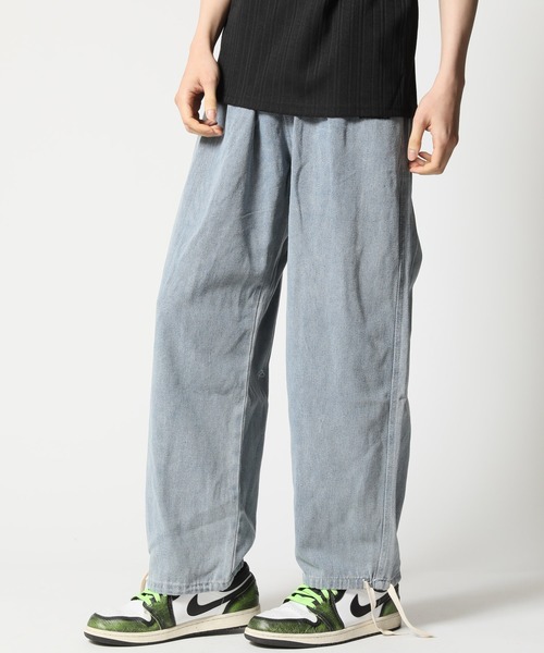 セール】ワイドデニムパンツ 裾絞り イージーパンツ仕様 USED加工 古着