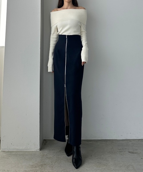 セール】フロントジップハイウエストタイトスカート[高身長