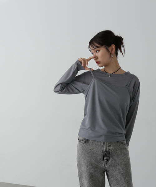 N.（N. Natural Beauty Basic）（エヌエヌナチュラルビューティーベーシック）の「◆タンクレイヤーカットソー（Tシャツ/カットソー・レディース・オフホワイト/チャコールグレー/ブルー・MEDIUM）」の18枚目の写真