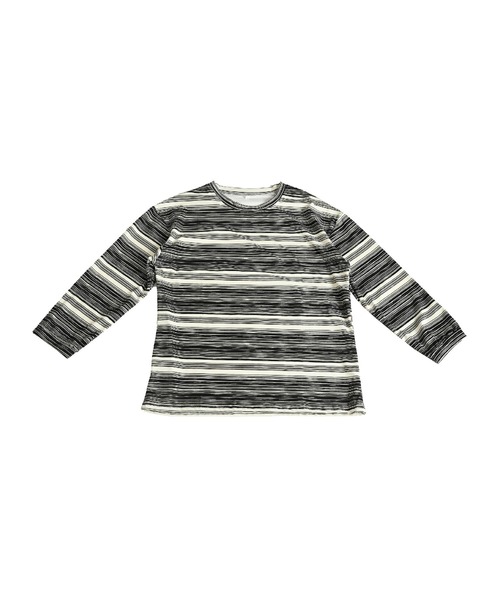 MARAI(マーライ)の「ボーダー柄 ドロップショルダー 長袖Tシャツ ルームウェア(Tシャツ/カットソー・レディース・カーキ/ブルー/ピンク/ブラック・MEDIUM/X-LARGE)」の9枚目の写真