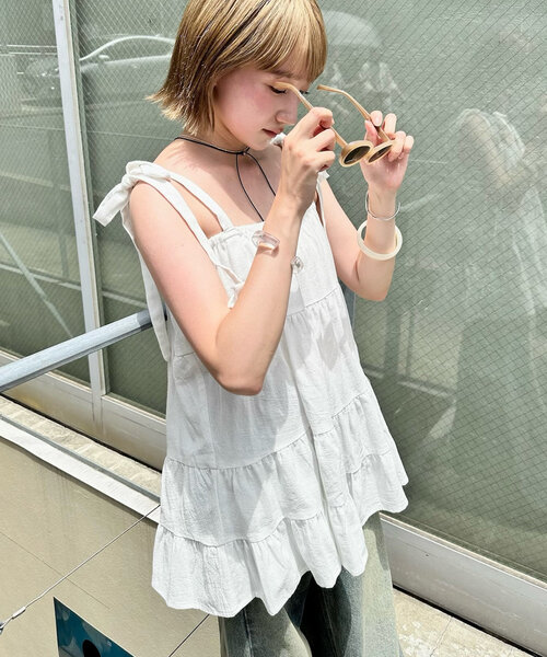 mline 肩リボンワンピース mline（エムライン）の「[mline]肩リボンワンピース（ワンピース