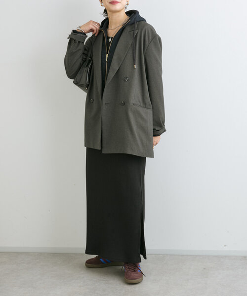RIVE DROITE（リヴドロワ）の「【ゆったり着やすい】ウールライクピークドラペルジャケット（テーラードジャケット・レディース・ネイビー/ブラウン/グレー・FREE）」の9枚目の写真