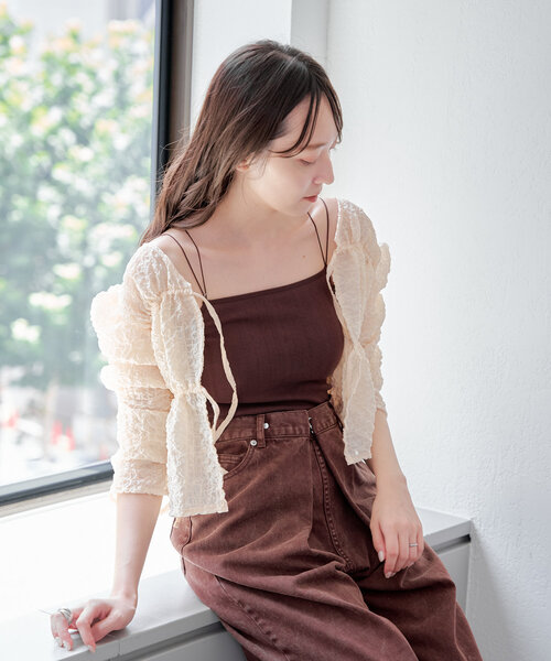 Kastane（カスタネ）の「カップ付きブラキャミ（キャミソール・レディース・ブラック/アイボリー/ブラウン/ピンク/ライトグレー/ホワイト・FREE）」の18枚目の写真