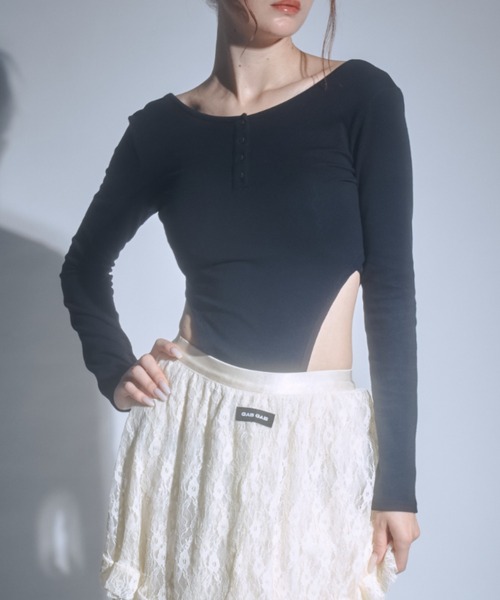 関税込み/LEMAIREルメール ボタン付きリブボディスーツ トップス 新品 LEMAIRE ルメール 22SS BUTTON NECK TOP コットンツイル