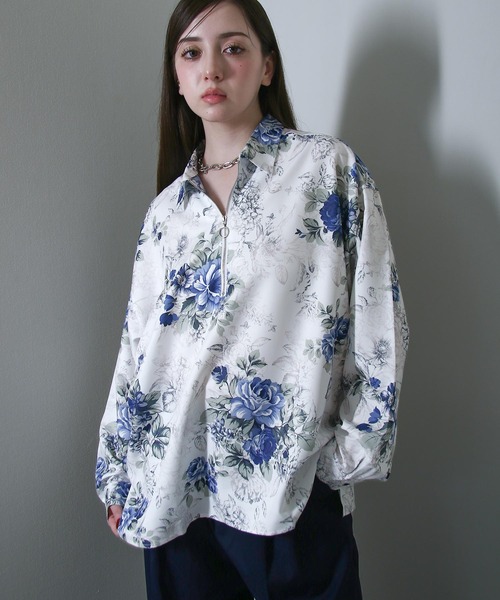 NILWAY(ニルウェイ)の「Half Zip Loose Shirt / ハーフリングジップルーズシャツ(シャツ/ブラウス・メンズ・ブラック/グレイッシュベージュ/ホワイト系/ホワイト系1/ブラック系2/ホワイト/ライトグレー/ブラック系1/ネイビー/チャコール/ブラック系・MEDIUM/LARGE)」の3枚目の写真