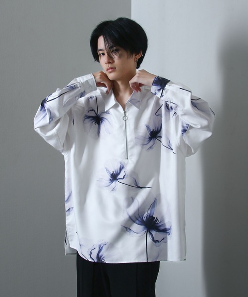 NILWAY(ニルウェイ)の「Half Zip Loose Shirt / ハーフリングジップルーズシャツ(シャツ/ブラウス・メンズ・ブラック/グレイッシュベージュ/ホワイト系/ホワイト系1/ブラック系2/ホワイト/ライトグレー/ブラック系1/ネイビー/チャコール/ブラック系・MEDIUM/LARGE)」の4枚目の写真