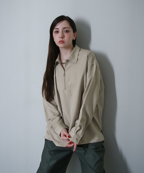NILWAY(ニルウェイ)の「Half Zip Loose Shirt / ハーフリングジップルーズシャツ(シャツ/ブラウス・メンズ・ブラック/グレイッシュベージュ/ホワイト系/ホワイト系1/ブラック系2/ホワイト/ライトグレー/ブラック系1/ネイビー/チャコール/ブラック系・MEDIUM/LARGE)」の10枚目の写真