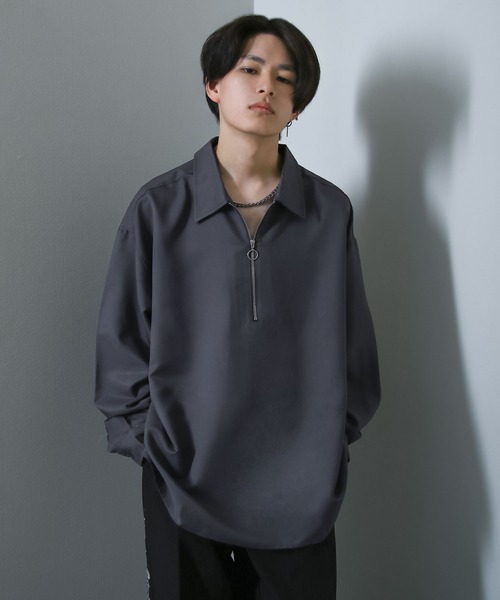 NILWAY(ニルウェイ)の「Half Zip Loose Shirt / ハーフリングジップルーズシャツ(シャツ/ブラウス・メンズ・ブラック/グレイッシュベージュ/ホワイト系/ホワイト系1/ブラック系2/ホワイト/ライトグレー/ブラック系1/ネイビー/チャコール/ブラック系・MEDIUM/LARGE)」の9枚目の写真