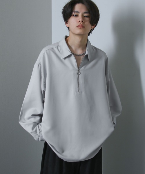 NILWAY(ニルウェイ)の「Half Zip Loose Shirt / ハーフリングジップルーズシャツ(シャツ/ブラウス・メンズ・ブラック/グレイッシュベージュ/ホワイト系/ホワイト系1/ブラック系2/ホワイト/ライトグレー/ブラック系1/ネイビー/チャコール/ブラック系・MEDIUM/LARGE)」の8枚目の写真