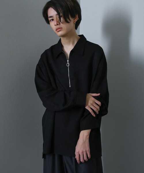 NILWAY(ニルウェイ)の「Half Zip Loose Shirt / ハーフリングジップルーズシャツ(シャツ/ブラウス・メンズ・ブラック/グレイッシュベージュ/ホワイト系/ホワイト系1/ブラック系2/ホワイト/ライトグレー/ブラック系1/ネイビー/チャコール/ブラック系・MEDIUM/LARGE)」の1枚目の写真