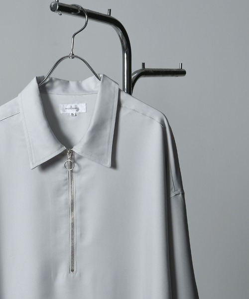 NILWAY(ニルウェイ)の「Half Zip Loose Shirt / ハーフリングジップルーズシャツ(シャツ/ブラウス・メンズ・ブラック/グレイッシュベージュ/ホワイト系/ホワイト系1/ブラック系2/ホワイト/ライトグレー/ブラック系1/ネイビー/チャコール/ブラック系・MEDIUM/LARGE)」の19枚目の写真