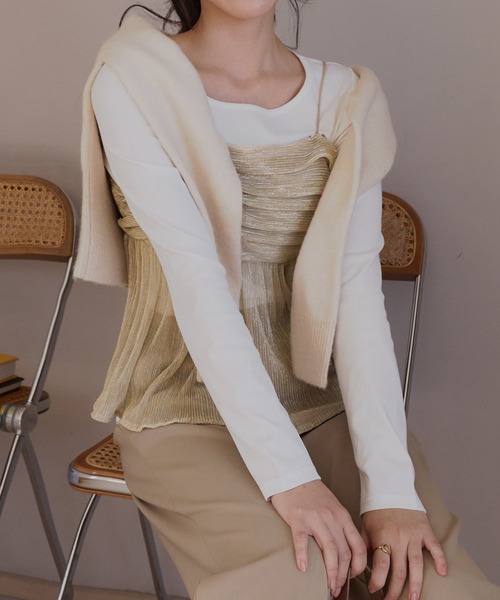 セール】ラメプリーツキャミソールトップス（キャミソール）｜CHAN ME