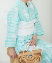 Sugar くすみグリーン浴衣 即日発送】くすみグリーン×ホワイトフラワー浴衣【浴衣3点