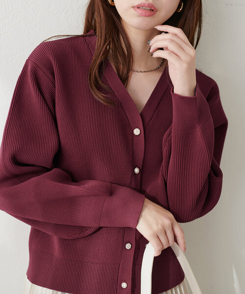セール】いろいろ釦畦編みポリニットカーディガン（カーディガン