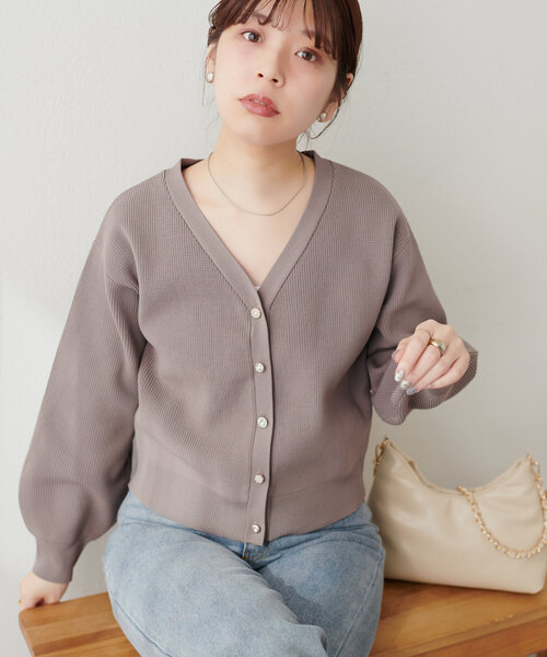 natural couture(ナチュラルクチュール)の「いろいろ釦畦編みポリニットカーディガン(カーディガン/ボレロ・レディース・モカ/ミント/ボルドー/チャコールグレー/グレイッシュベージュ・FREE)」の17枚目の写真