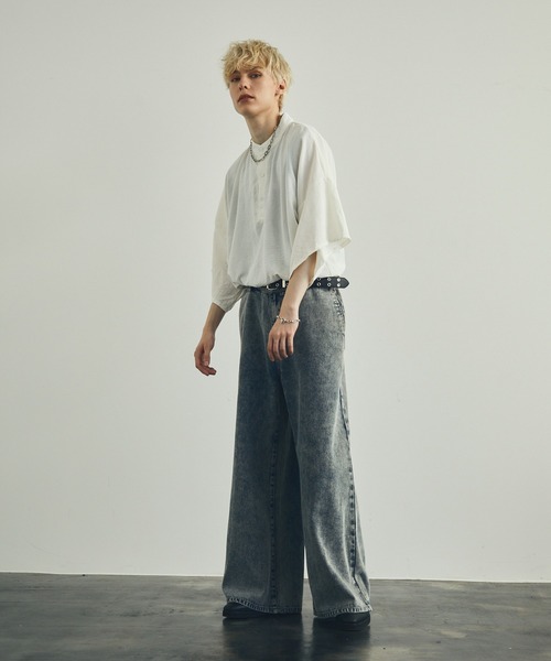 Shoowtime（ショウタイム）の「ケミカルウォッシュハードブリーチワイドフレアデニムパンツ（デニムパンツ・メンズ・ブラック/グレー系/ケミカルウォッシュ・SMALL/MEDIUM/X-LARGE/LARGE）」の22枚目の写真