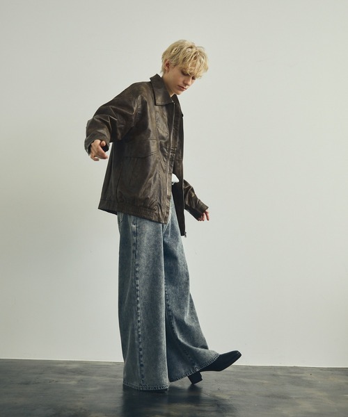 Shoowtime（ショウタイム）の「ケミカルウォッシュハードブリーチワイドフレアデニムパンツ（デニムパンツ・メンズ・ブラック/グレー系/ケミカルウォッシュ・SMALL/MEDIUM/X-LARGE/LARGE）」の13枚目の写真