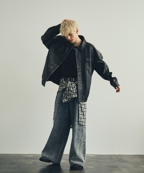 Shoowtime（ショウタイム）の「ケミカルウォッシュハードブリーチワイドフレアデニムパンツ（デニムパンツ・メンズ・ブラック/グレー系/ケミカルウォッシュ・SMALL/MEDIUM/X-LARGE/LARGE）」の10枚目の写真