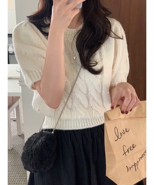 SALTMINT（ソルトミント）の「ケーブルパールニットトップス（ニット/セーター・レディース・ブラック/グレー/ホワイト・FREE）」の11枚目の写真