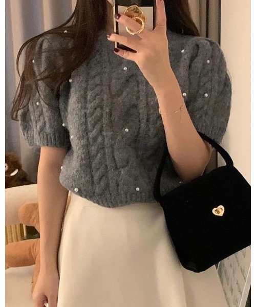 SALTMINT（ソルトミント）の「ケーブルパールニットトップス（ニット/セーター・レディース・ブラック/グレー/ホワイト・FREE）」の13枚目の写真