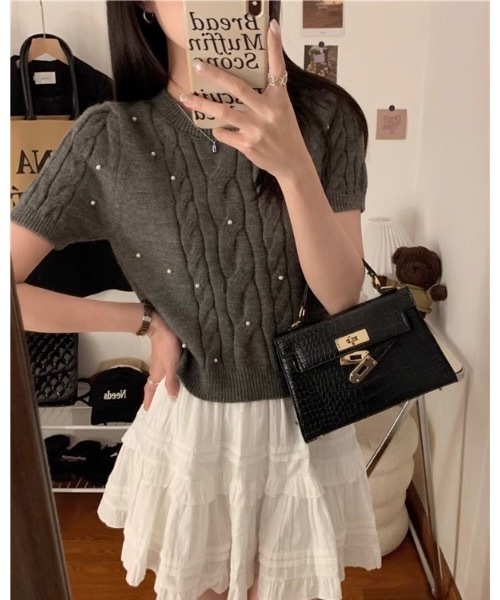 SALTMINT（ソルトミント）の「ケーブルパールニットトップス（ニット/セーター・レディース・ブラック/グレー/ホワイト・FREE）」の14枚目の写真