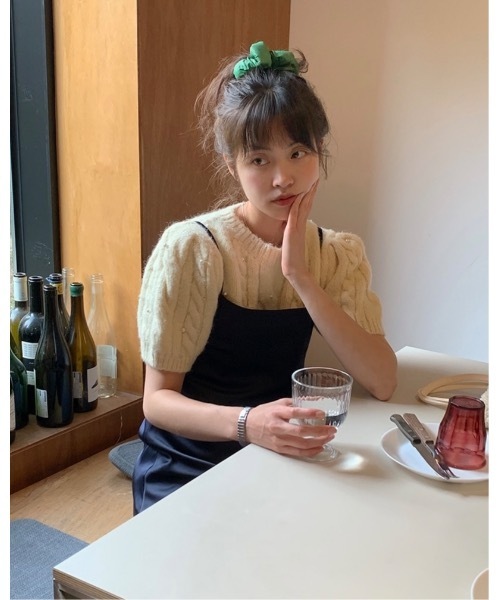 SALTMINT（ソルトミント）の「ケーブルパールニットトップス（ニット/セーター・レディース・ブラック/グレー/ホワイト・FREE）」の5枚目の写真