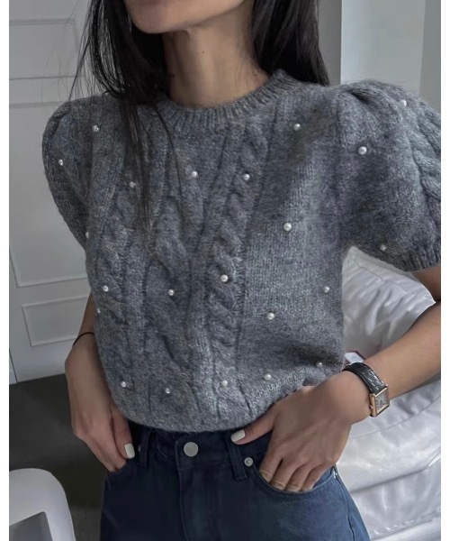 SALTMINT（ソルトミント）の「ケーブルパールニットトップス（ニット/セーター・レディース・ブラック/グレー/ホワイト・FREE）」の15枚目の写真