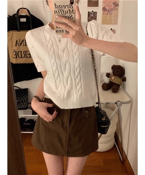 SALTMINT（ソルトミント）の「ケーブルパールニットトップス（ニット/セーター・レディース・ブラック/グレー/ホワイト・FREE）」の12枚目の写真