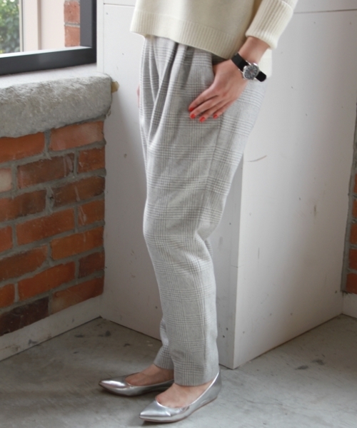 JOURNAL STANDARD（ジャーナルスタンダード）の「フラノストライプグレンチェックWゴム テーパードパンツ#（その他パンツ・レディース・ネイビー/グレー・38/36/40）」の3枚目の写真