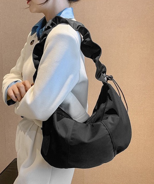 Miniministore(ミニミニストア)の「ギャザーナイロンバッグ PUレザートート(トートバッグ・レディース・ブラック系1/ブラック系2・FREE)」の2枚目の写真