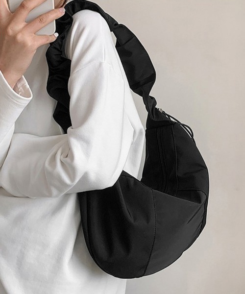 Miniministore(ミニミニストア)の「ギャザーナイロンバッグ PUレザートート(トートバッグ・レディース・ブラック系1/ブラック系2・FREE)」の8枚目の写真