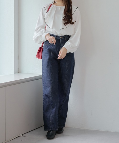 Another Branch olive des olive(アナザーブランチオリーブデオリーブ)の「【WEB限定】【オフィスにも】パール付きラッフルブラウス(シャツ/ブラウス・レディース・ブラック/オフホワイト/ネイビー/ベージュ/ライトブルーグレー・FREE)」の13枚目の写真