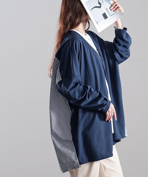 Vネックストライプ切り替えワイドカーディガン（カーディガン/ボレロ）｜GOLDJAPAN（ゴールドジャパン）