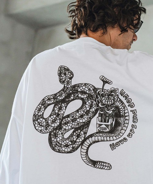 CAMBIO(カンビオ)の「mlt4923- SnakeタトゥープリントロンT(Tシャツ/カットソー・メンズ・ホワイト/霜降りグレー/スミクロ・S/M/L/XL)」の2枚目の写真