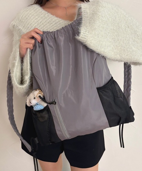 kutir（クティール）の「kutirlune／メッシュポケットナップサック　バックパック（バックパック/リュック・レディース・ライトグレー/ブラック・FREE）」の17枚目の写真