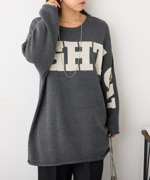 continuer de NICE CLAUP(コンティニューデナイスクラップ)の「【前後2Way】ロゴビッグニット(ニット/セーター・レディース・チャコールグレー/トップグレー/アイボリー・FREE)」の8枚目の写真