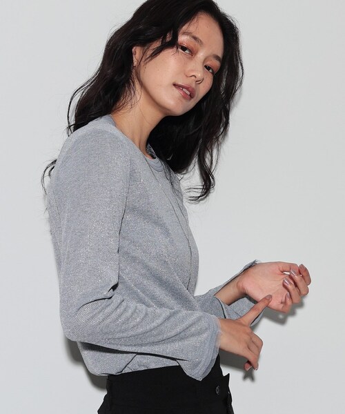 GALLEST(ギャレスト)の「◆ラメリブカットソートップス(Tシャツ/カットソー・レディース・ブラック/グレー/オフホワイト・38)」の6枚目の写真