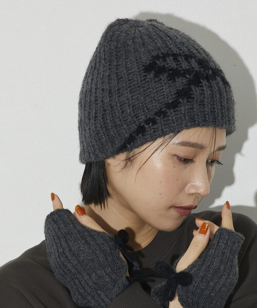 Firsthand(ファーストハンド)の「Firsthand/ファーストハンド リボンニットキャップ(ニットキャップ/ビーニー・レディース・チャコールグレー/オフホワイト/ピンク・ONE SIZE)」の13枚目の写真