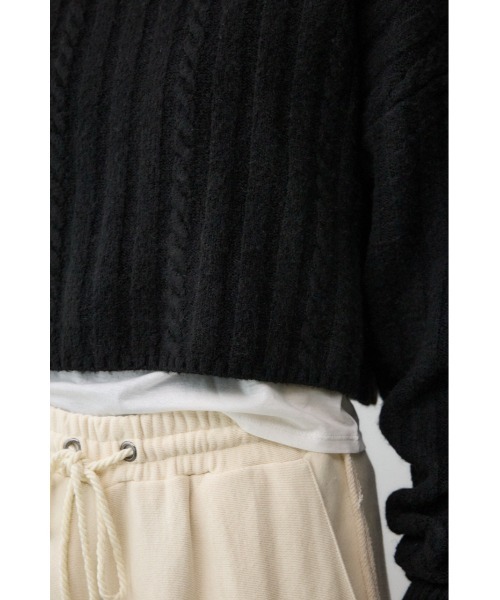 AZUL by moussy（アズールバイマウジー）の「ショートケーブルニットトップス（ニット/セーター・レディース・ブルー/杢グレー/ライトベージュ/ピンク/ライトグレー/アイボリー/ブラック・FREE）」の18枚目の写真