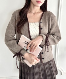 Loueme | リボンスリーブ配色ニットカーディガン(カーディガン/ボレロ)