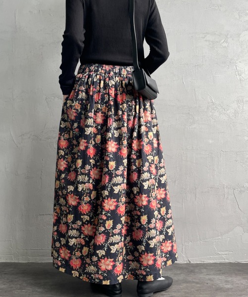 soil（ソイル）の「[SOIL/ソイル] 60'Sキャンブリック フラワープリント ギャザースカート（スカート・レディース・ブラック/ベージュ・2）」の9枚目の写真