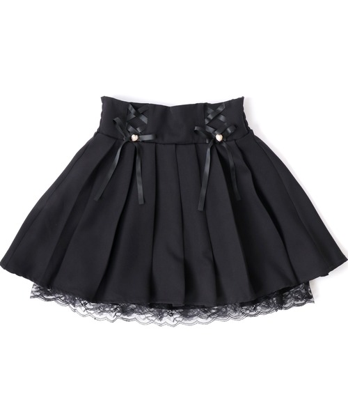 リボンレースアップ プリーツミニスカート/量産系女子/病み属性