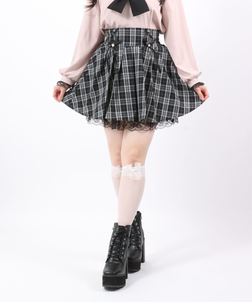 Salong hameu(サロン ハミュー)の「リボンレースアップ プリーツミニスカート/量産系女子/病み属性/サブカルファッション/地雷系/病みかわ(スカート・レディース・ブラック/ブラック系その他・M/L)」の5枚目の写真