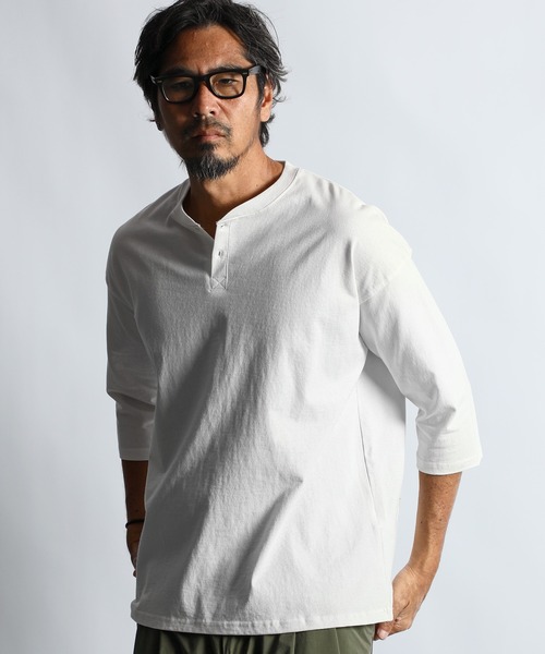 2025超人気 HEAVY 8oz WEIGHT オーバー TEE：ヘビーウェイト HENLEY 3QUATER トップス