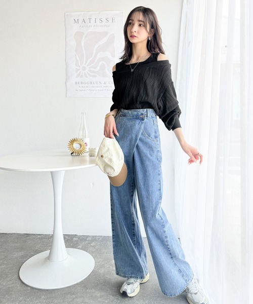 classicalelf（クラシカルエルフ）の「一枚で完成度MAX。フェイクレイヤードオフショルウェーブ柄ジャガードトップス(長袖)（Tシャツ/カットソー・レディース・アイボリー/チャコール/ブラック・X-LARGE/SMALL/MEDIUM/LARGE）」の10枚目の写真